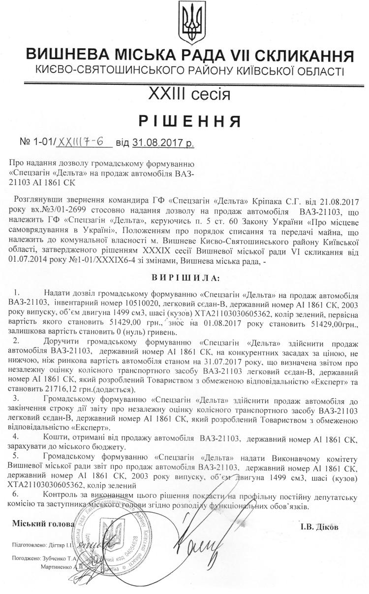 РІШЕННЯ ХХII СЕСІЇ VIІІ СКЛИКАННЯ від 31.08.2017 року